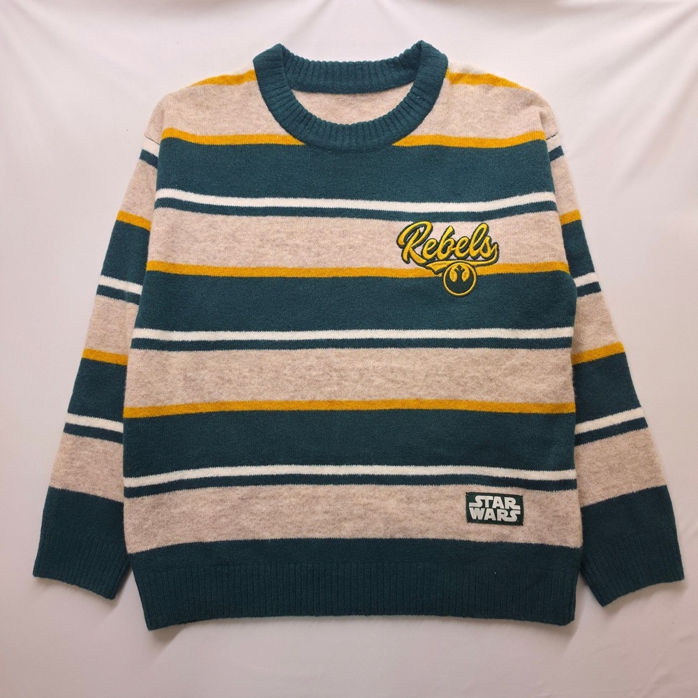 Star Wars Rebel Alliance Embroidered Striped Knit Crew Neck Sweater Unisex Teal